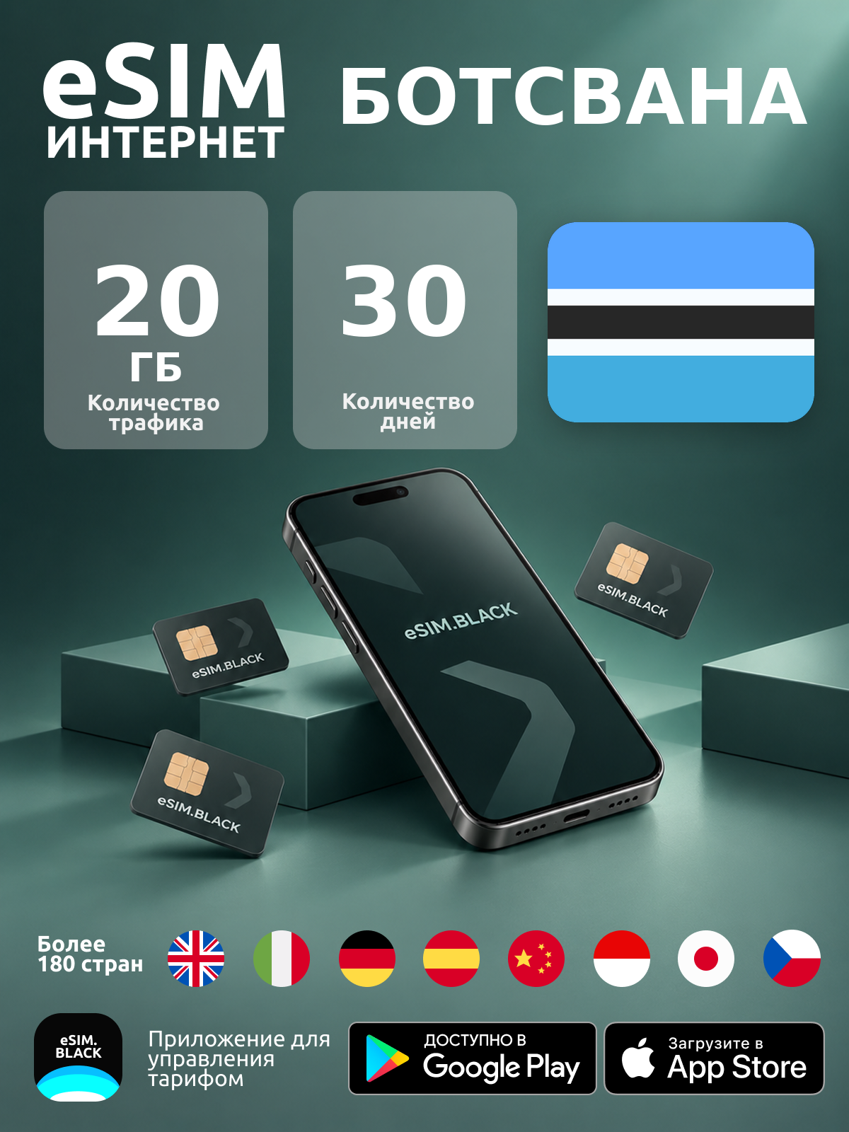 Ботсвана/30 дней/20 ГБ - eSIM для мобильного интернета ( iPhone | Android ).