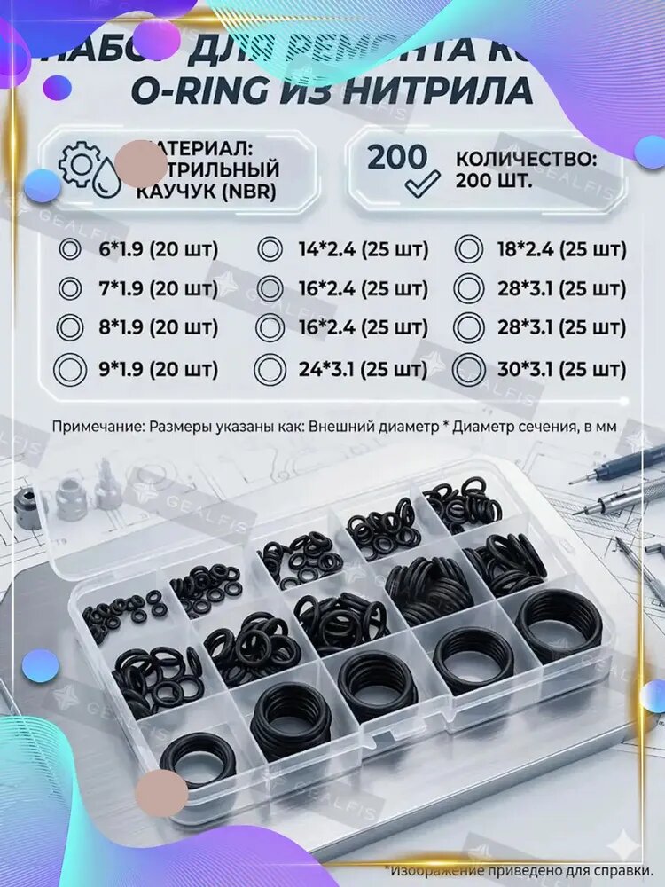 200шт. Кольца O-формы, NBR, промышленные резиновые кольца, устойчивые к высоким температурам и высоким давлениям, водонепроницаемые, герметики для клапанов, многоразмерные.