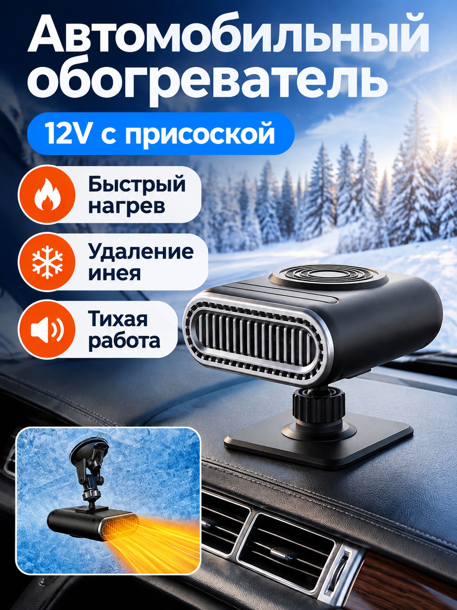 Автомобильный индукционный нагреватель для обогрева салона и удаления запотевания/обледенения лобового стекла, 12 В, цифровой дисплей, ABS, с присоской