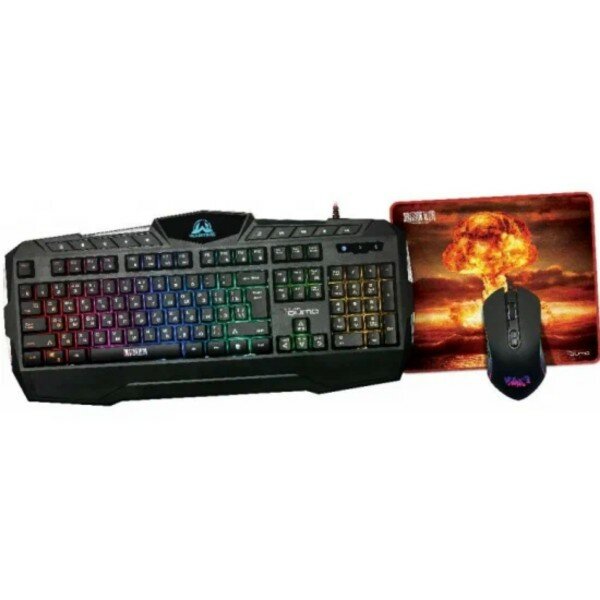 Комплект клавиатура+мышь Qumo Wartime проводной. USB. 3200 DPI. чёрный