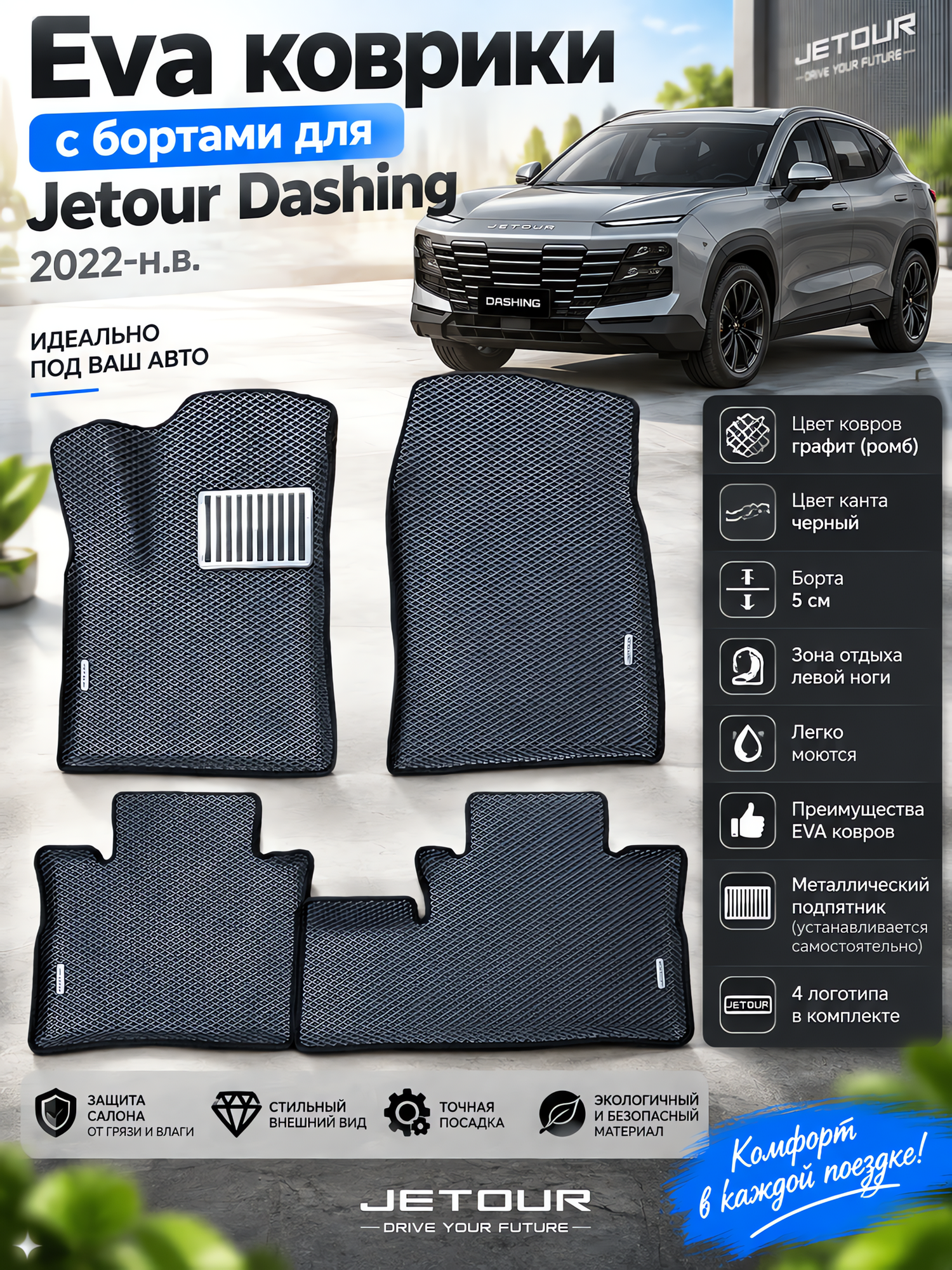 Комплект EVA с бортами для Jetour Dashing / Джетур Дашинг 2022 - н. в.