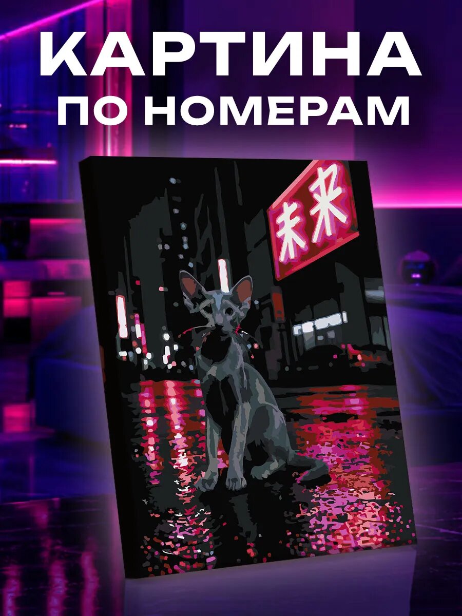 Картина по номерам Ориентальный котенок на ночной улице
