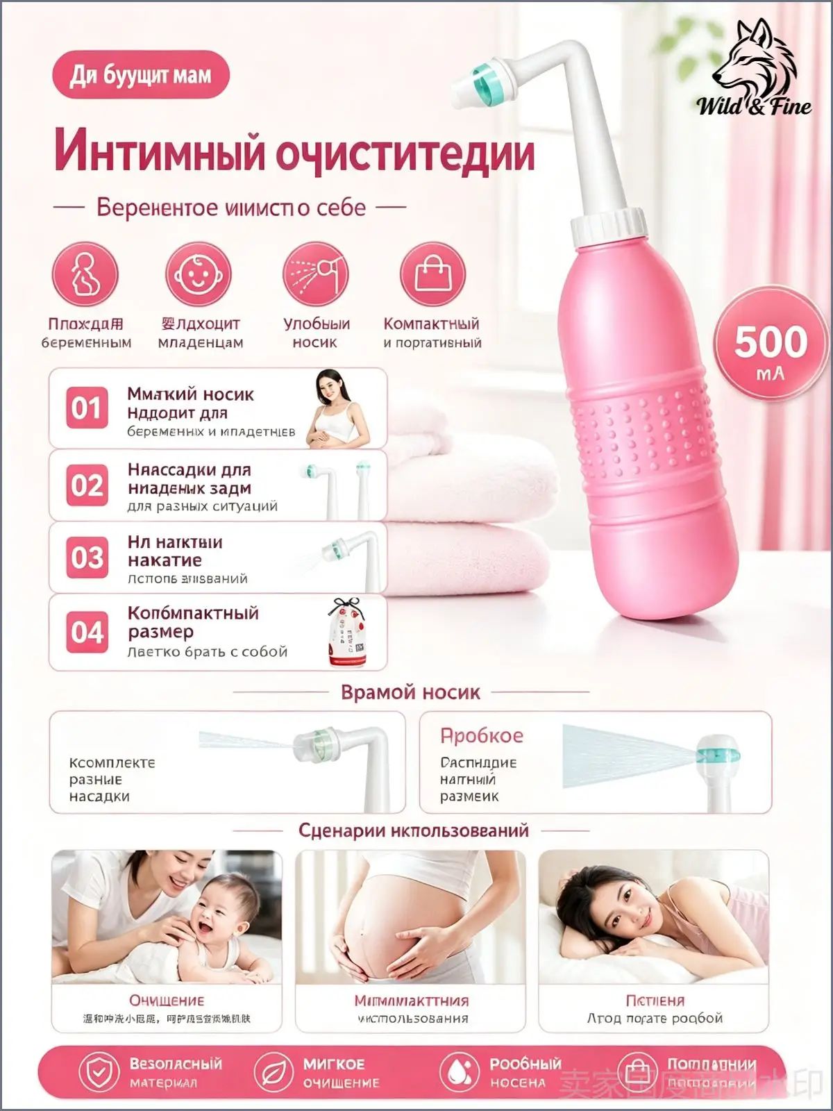 Портативный женский спринцовка средство для интимной гигиены,500 мл, Подходит для беременных женщин, младенцев