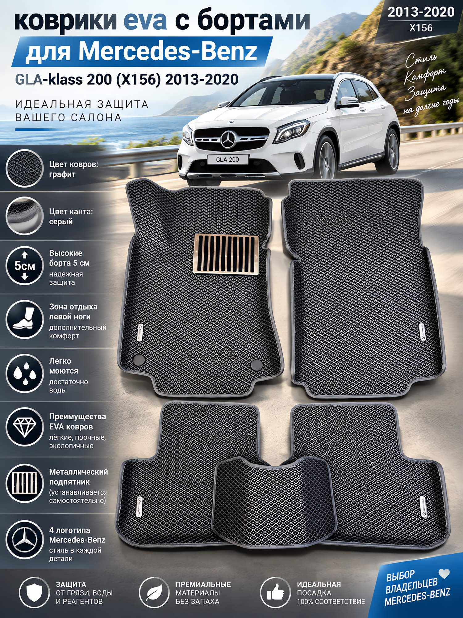 Комплект EVA с бортами для Mercedes-Benz GLA-klass 200 (X156) 2013-2020/ Мерседес-Бенз ГЛА