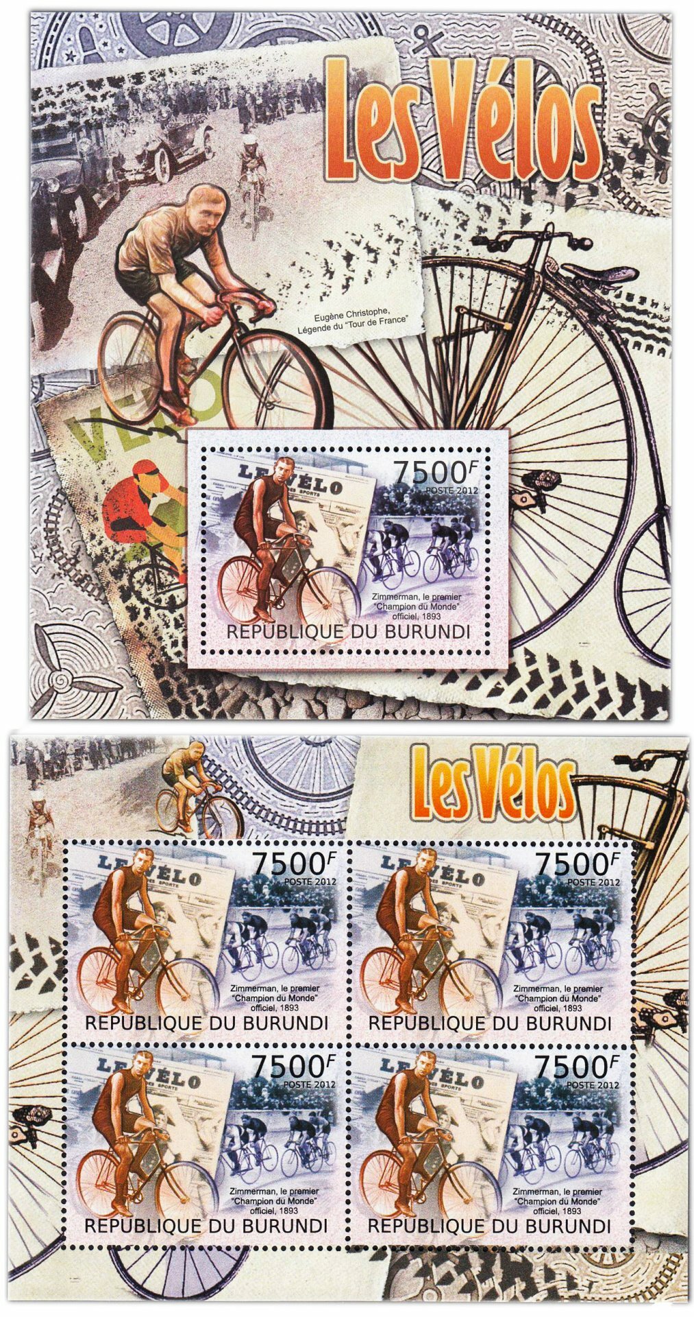 Бурунди блок + лист марок "Велоспорт" 2012