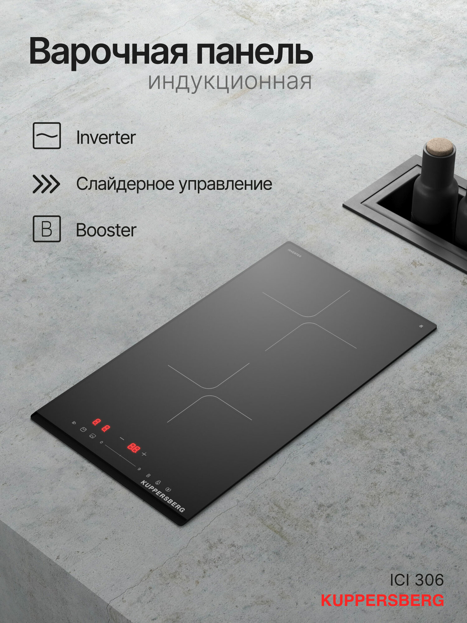 Варочная панель Kuppersberg ICI 306, индукционная, 2 конфорки, встраиваемая