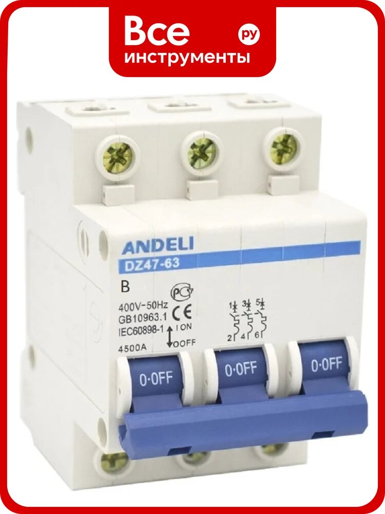 Автоматический выключатель ANDELI DZ47-63/3P 25A 4.5kA тип B ADL01-038