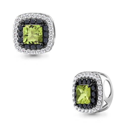 фото Подвеска diamant online, серебро, 925 проба, родирование, кристалл, хризолит, фианит, размер 1.2 см., микс