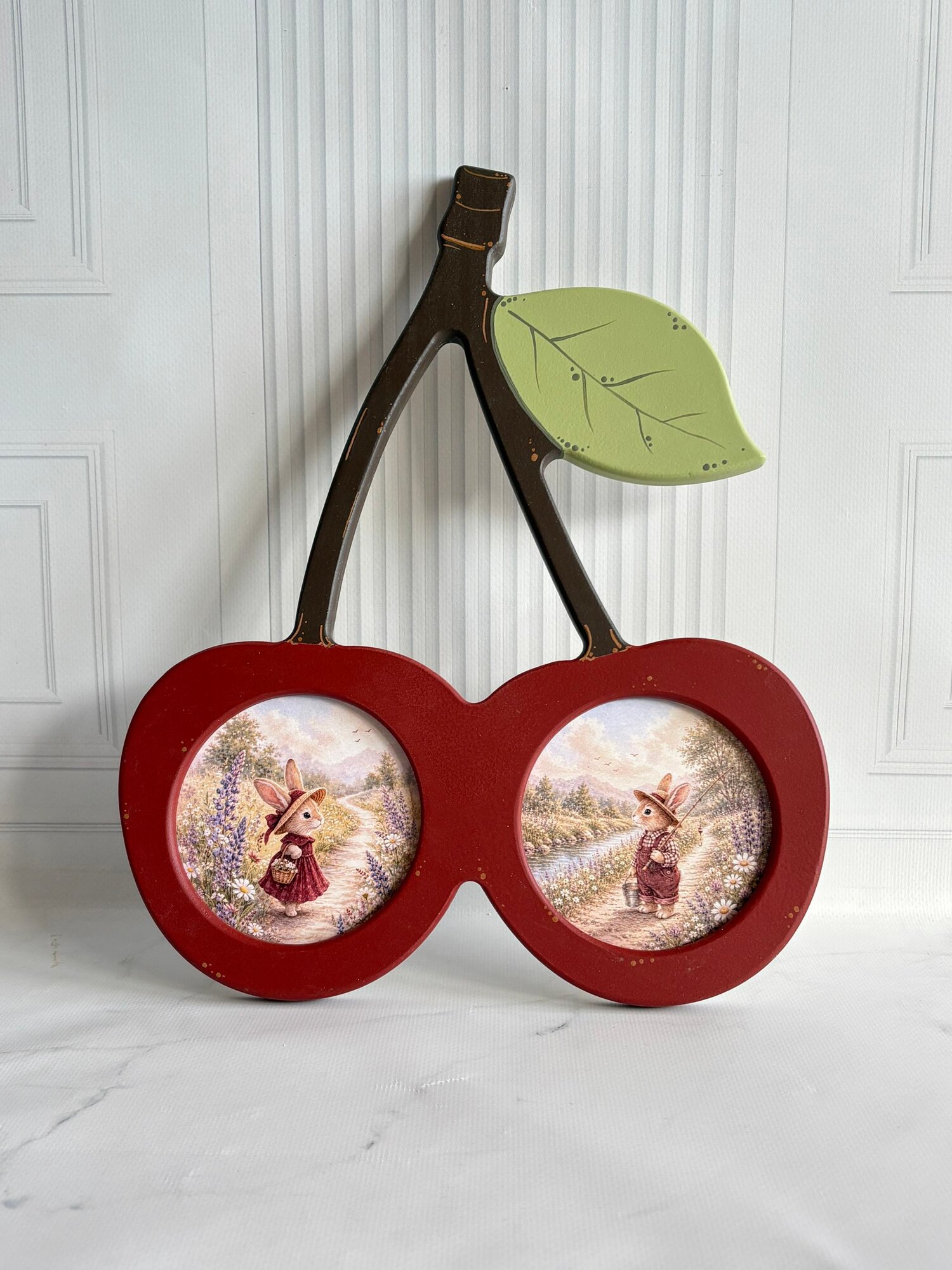 Винтажная фоторамка вишня, цвет паприка и оливковый, для фото 10*10 см