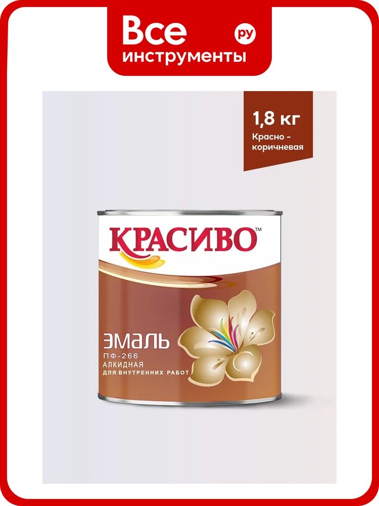 Эмаль для пола Красиво ПФ-266 быстросохнущая, красно-коричневый, 1,8 кг 4690417032303