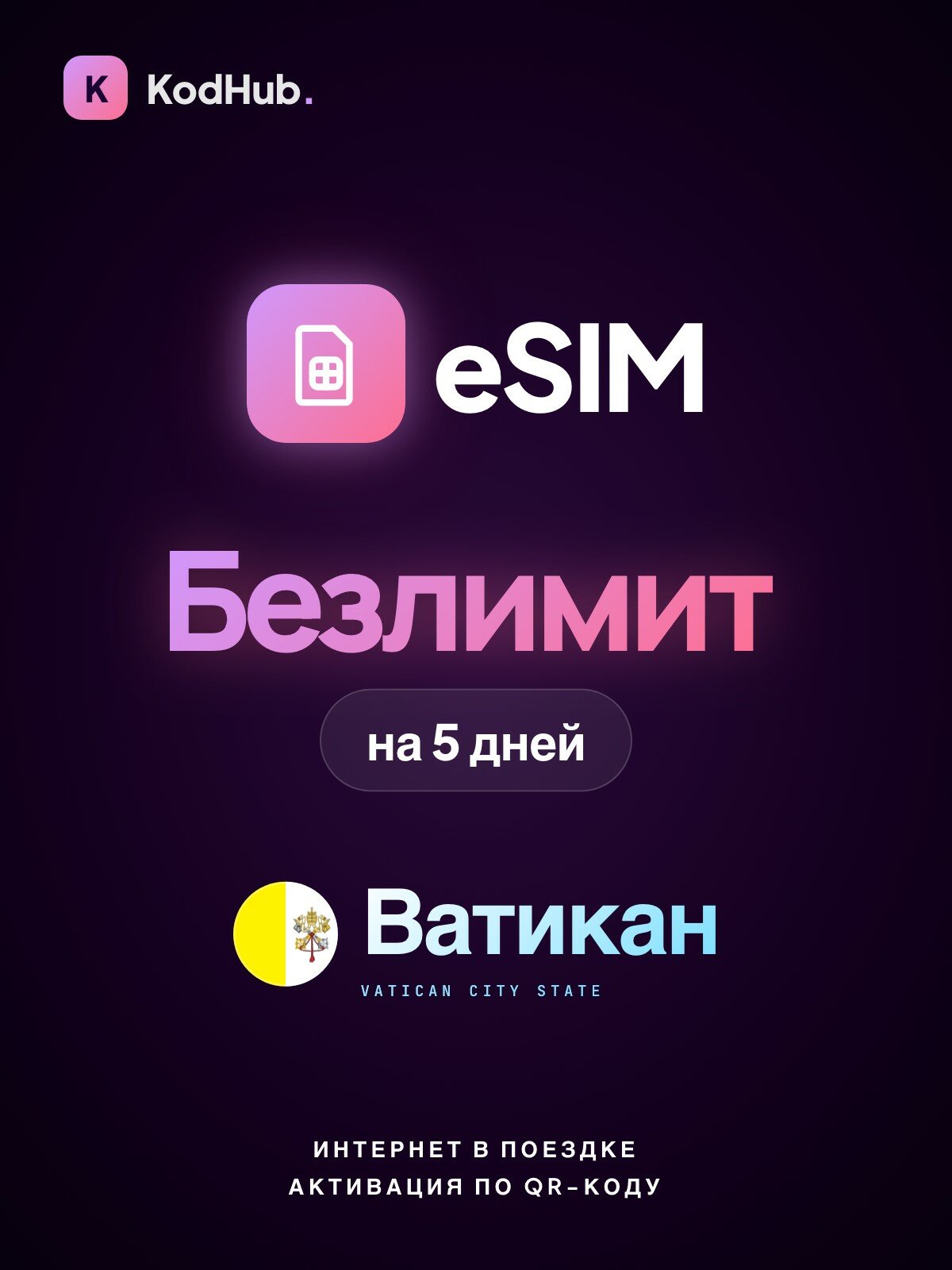 Туристическая eSIM Ватикан безлимит на 5 дней | интернет в поездке, связь за границей | QR-код активации