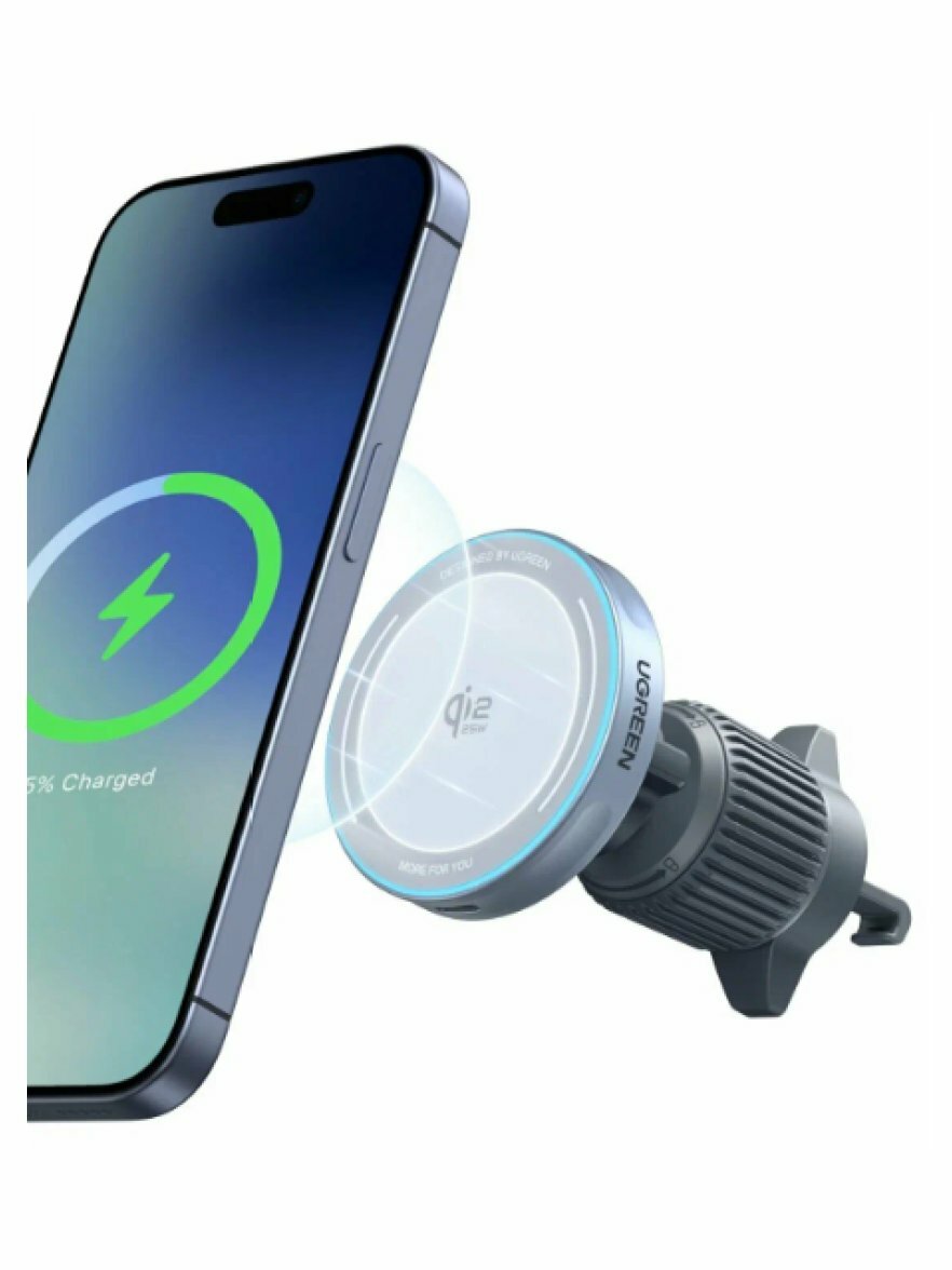 Автомобильное зарядное устройство Ugreen W758 25Вт, Qi2.2, серебристо-голубой(55967) — фото 1