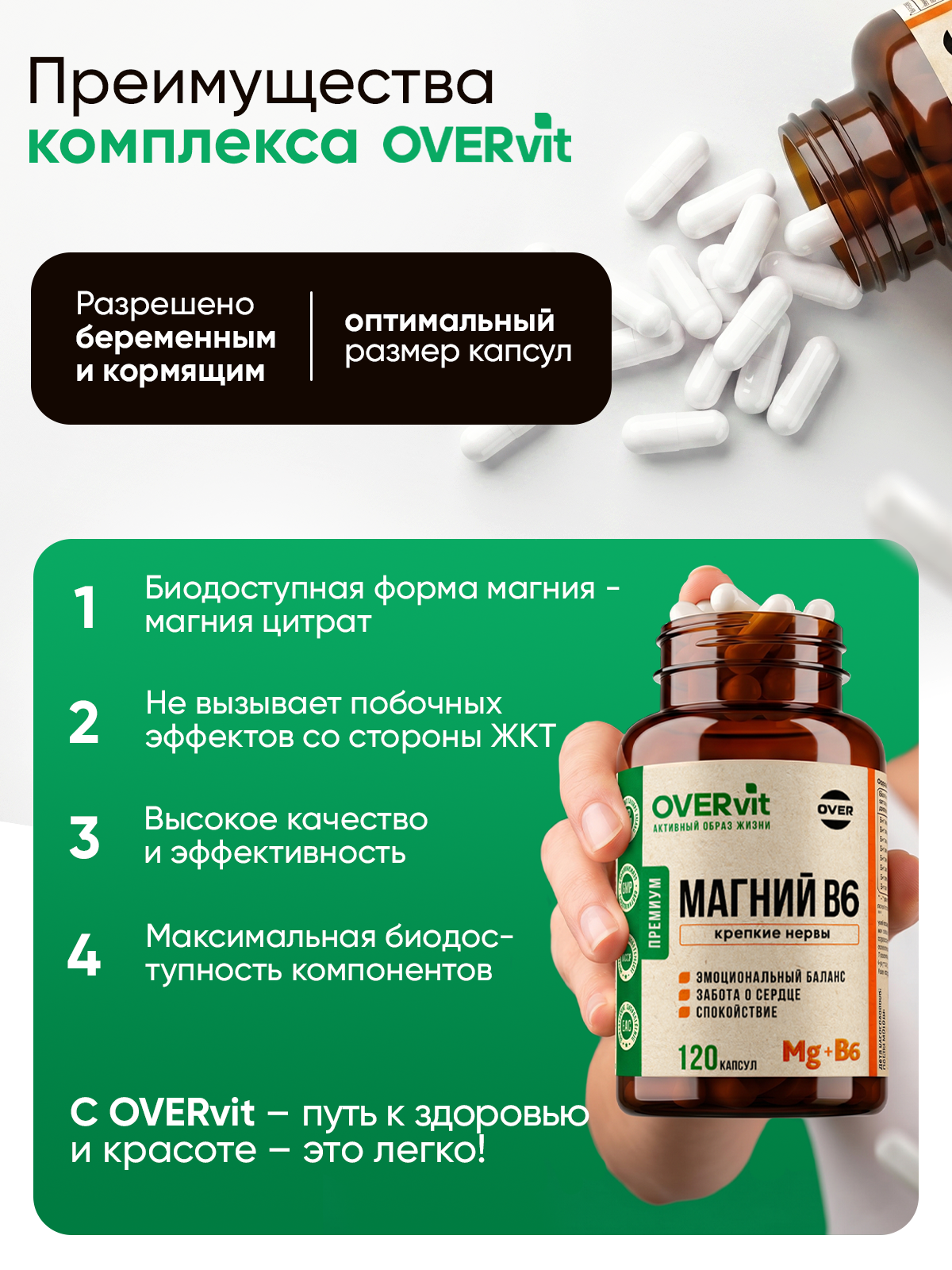 Магний В6, магний цитрат, витамины для нервной системы, БАД успокоительный, 120 капсул — фото 7
