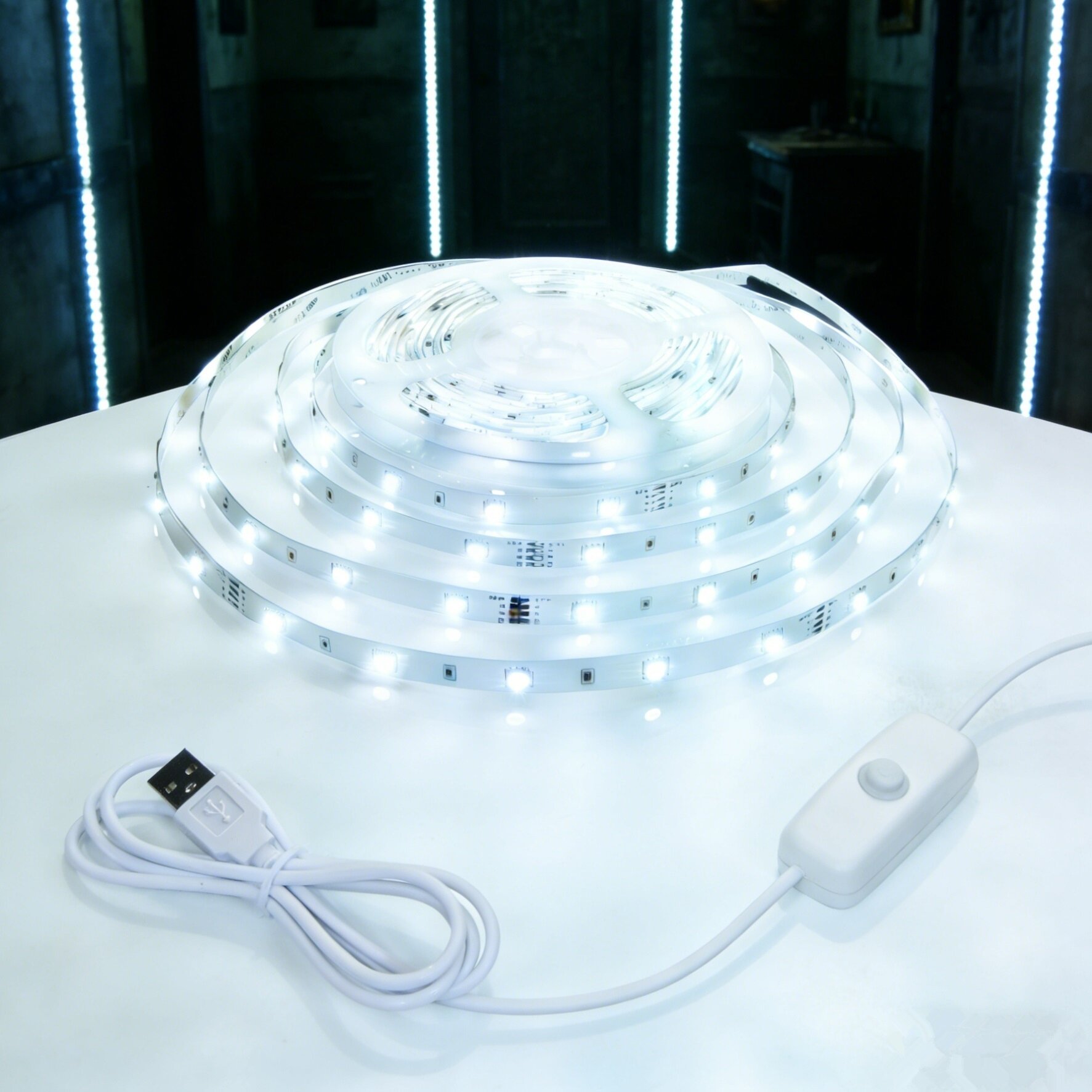 Светодиодная лента для фоновой подсветки, USB питание, кнопочное управление, для гостиной, белый свет, 3 м