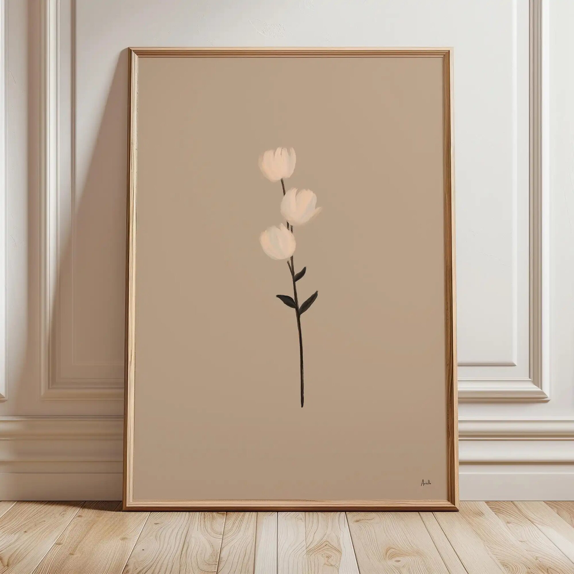 Бежевая картина с цветами 20x30 см без рамы