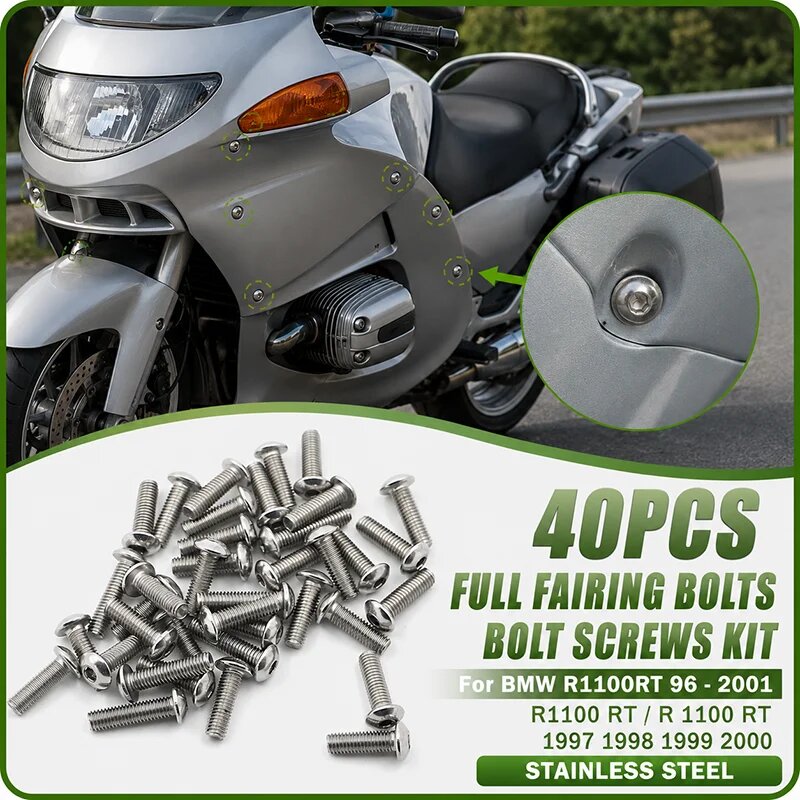 Комплект из 40 болтов и винтов для полного обвеса BMW R1100RT 96-2001 (R1100 RT / R 1100 RT 1997 1998 1999 2000) из нержавеющей стали