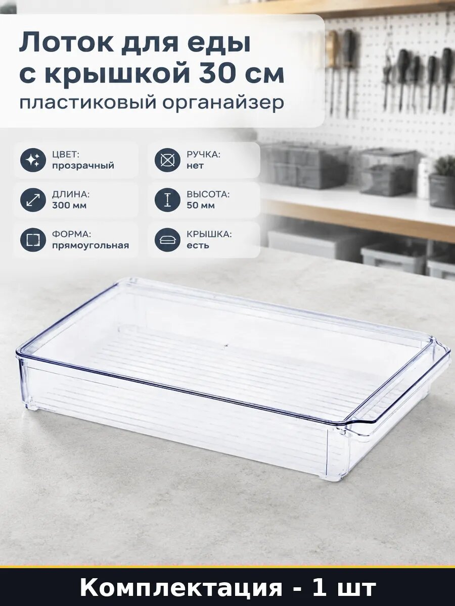 Лоток для еды с крышкой 30 см пластиковый органайзер