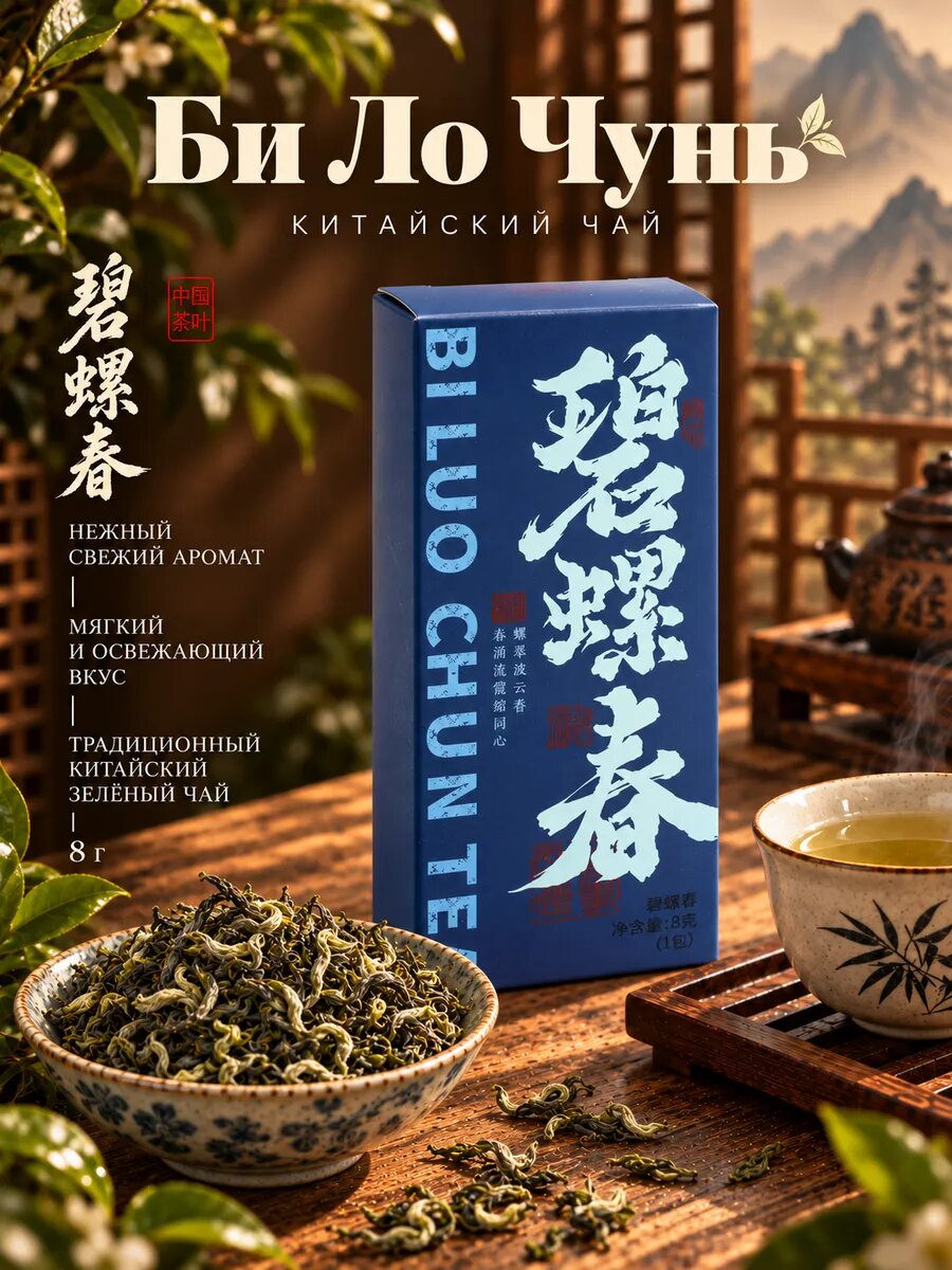 Утончённый китайский чай Би Ло Чунь "Изумрудные спирали весны“, 8 г