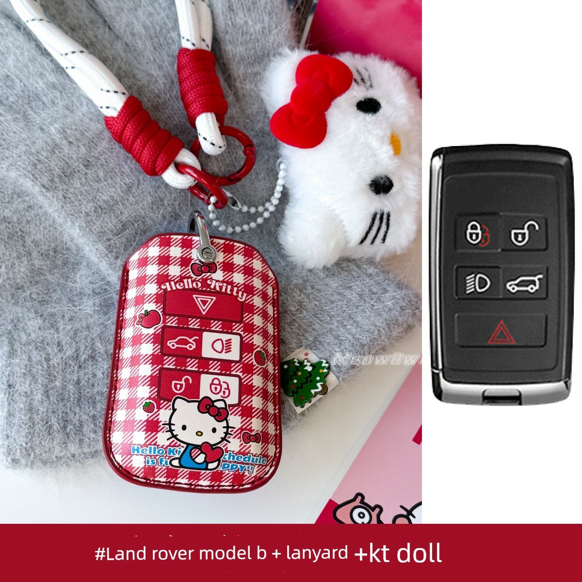 Официальный чехол для ключа Land Rover B-Style с шнуром и плюшевой игрушкой Hello Kitty