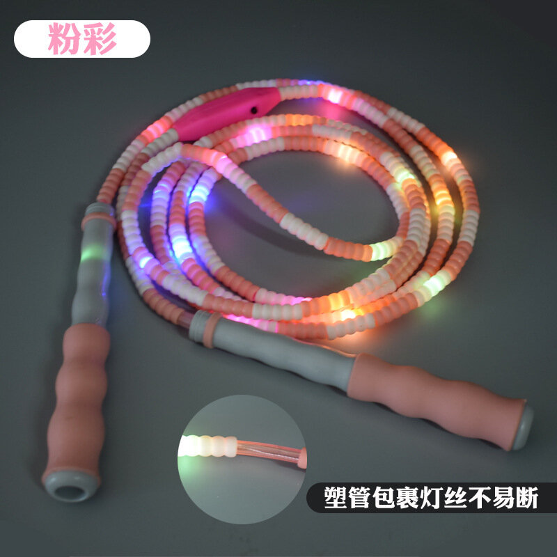Светящаяся бамбуковая прыжковая веревка с LED для детей и студентов, 3-цветной ночной режим, радужное свечение