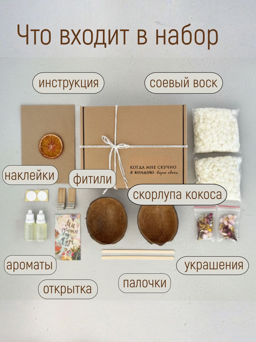 Набор для изготовления двух ароматических свечей своими руками Кокосы — фото 1