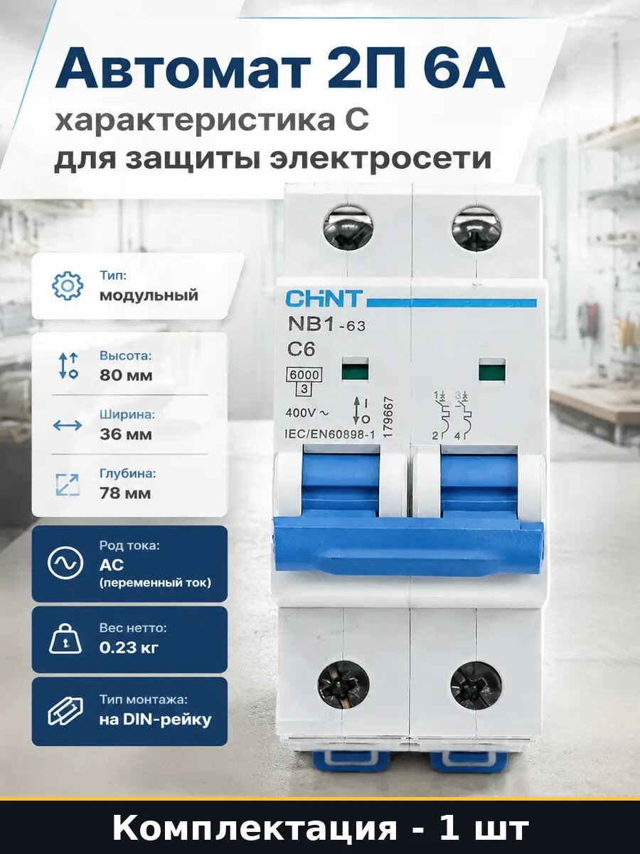 Автомат 2П 6А характеристика C для защиты электросети