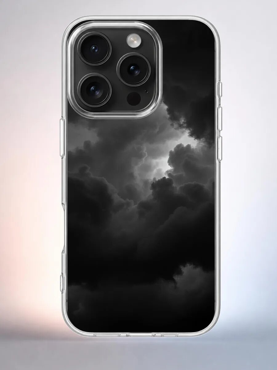 Чехол iPhone 15 Pro облака и луна силиконовый