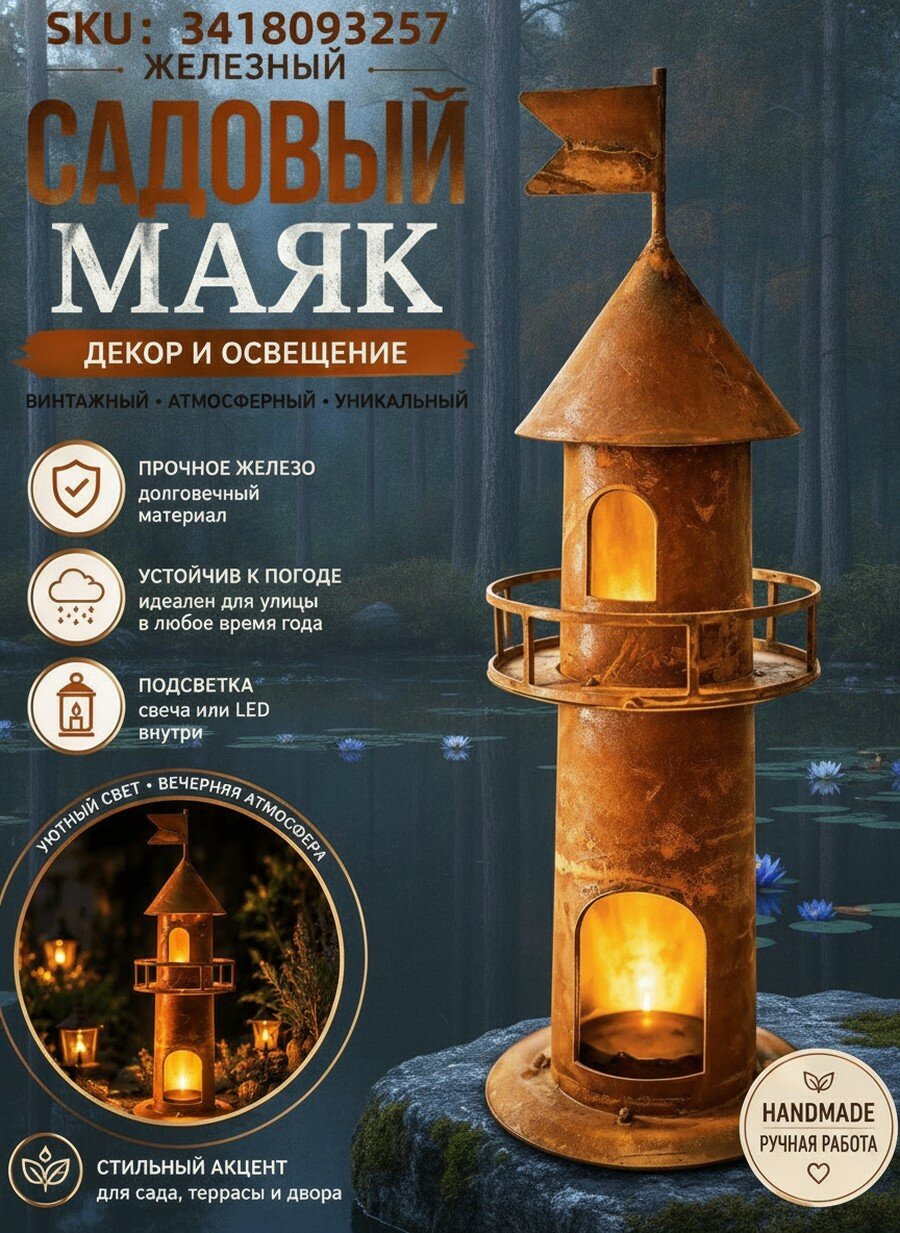 Садовый маяк железный, декор и освещение, подсвечник, для сада, ручная работа