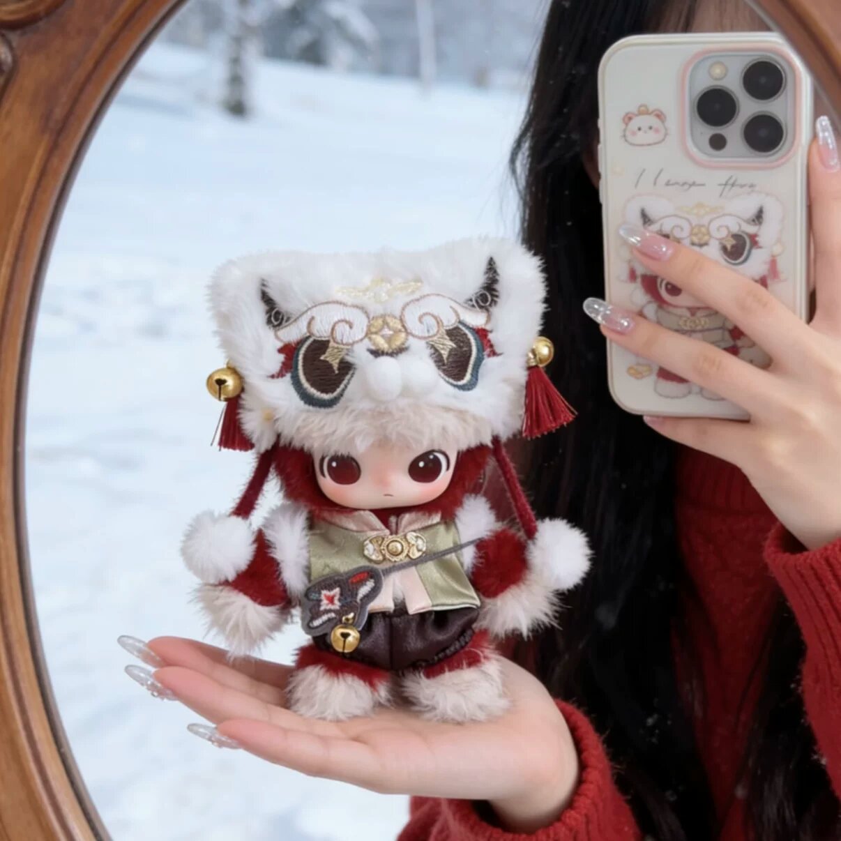 Изумрудный костюм льва с шляпой без отверстия к Новому году, для POP MART MOLLY