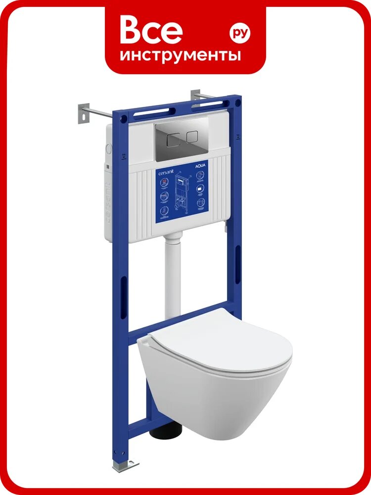 Комплект инсталляции Cersanit City Smart DPL EO Slim Aqua 50 Prime P, кнопка Accento Square, глянцевый хром, пластик LP 69326