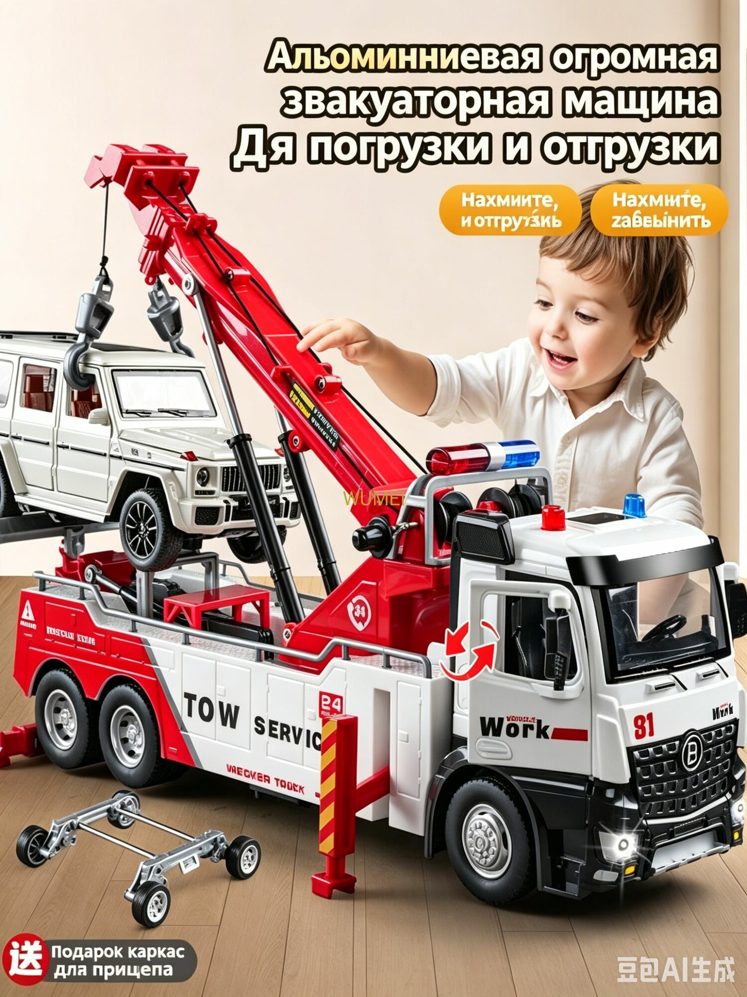 Металлический детский эвакуатор с крюком, большая спасательная машина для мальчиков от 3 лет