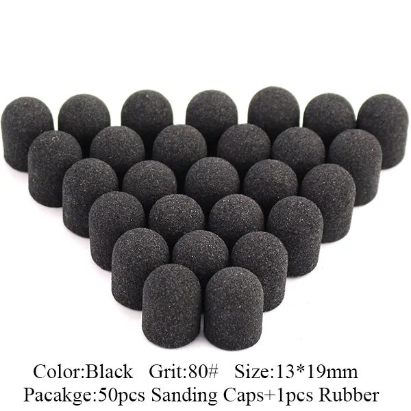 Пластиковые колпачки для педикюра Asweina 50 шт Black-80Grit