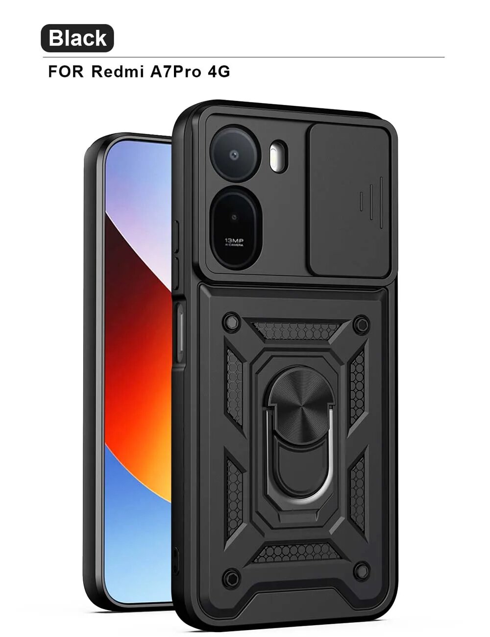 Противоударный Чехол Redmi A7 Pro 4G С Магнитным Кольцом-держателем И Redmi A7 Pro 4G, Черный, black