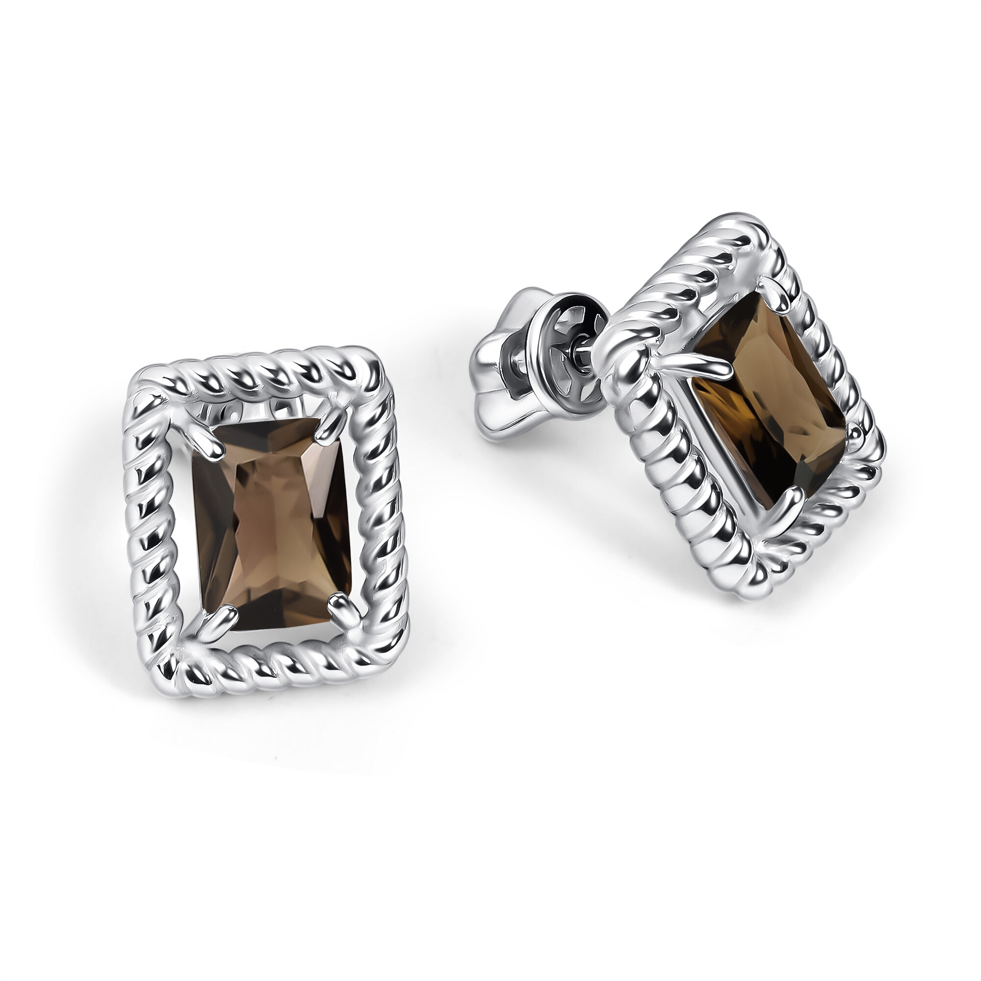 Серьги Diamant online, серебро, 925 проба, родирование, раухтопаз