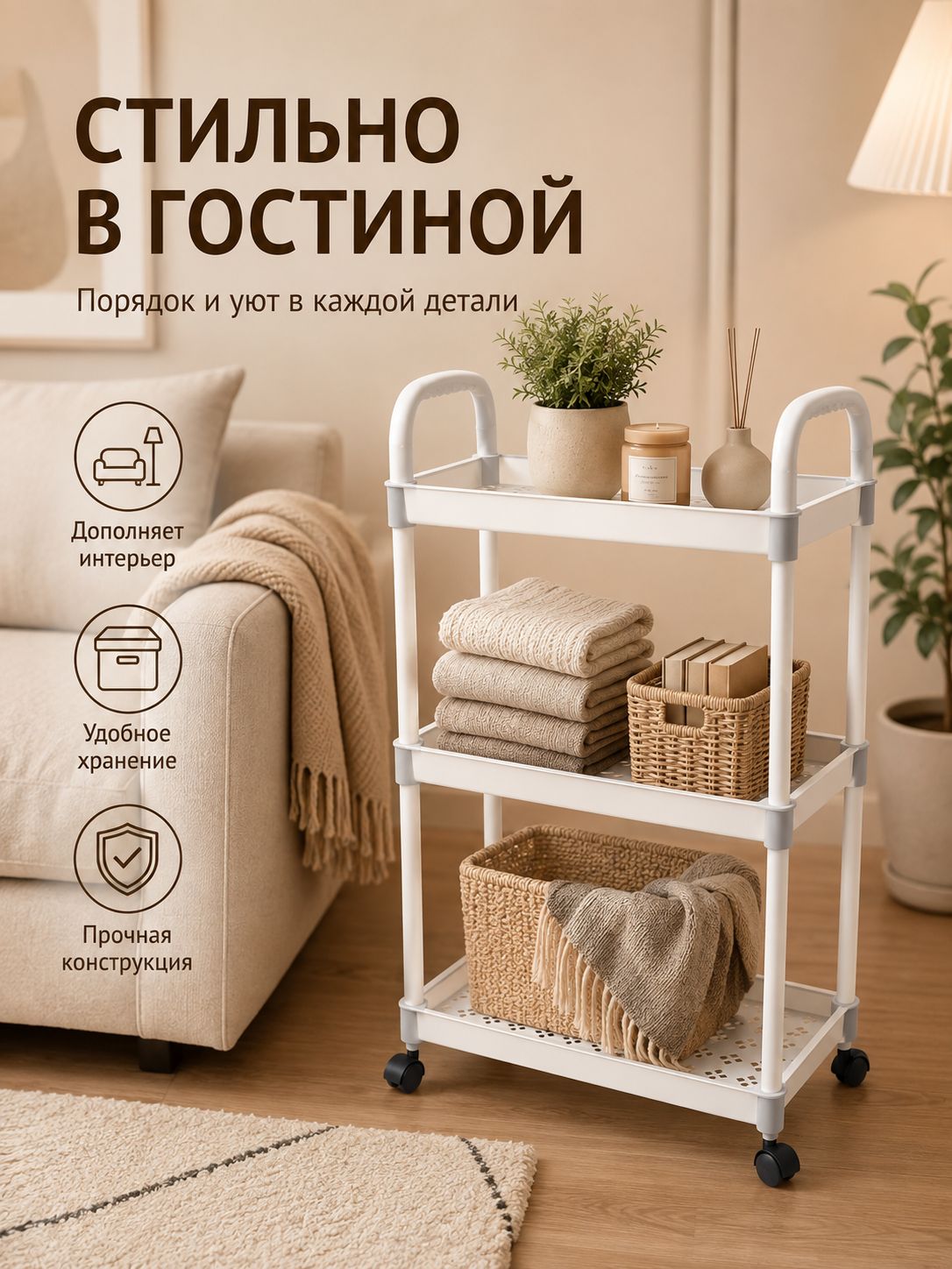 Косметическая тележка на колесиках для салона красоты