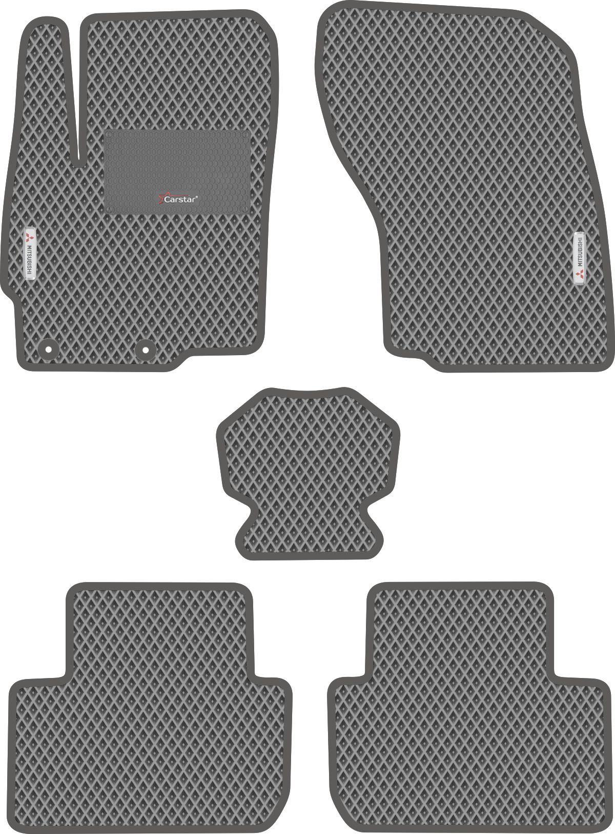 Автомобильные коврики EVA для Mitsubishi Outlander III (2012->), с каучуковым подпятником и 2 эмблемами Mitsubishi, серые с серым кантом, ячейка - ромб
