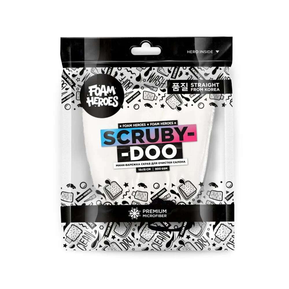 Foam Heroes Scruby-Doo мини-варежка скраб из микрофибры для очистки салона 15х15см, 900г/м2.