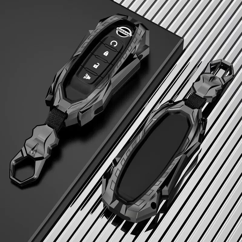 Чехол для ключа Nissan M-стиль с одинарной оболочкой и 'Ornamental Buckle', черный цвет (Gun Black)