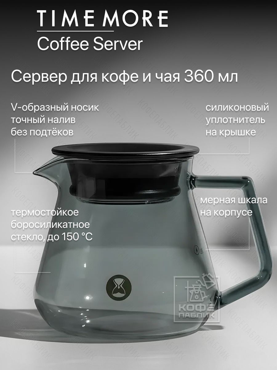 Сервер для кофе Timemore Coffee Server Transparent Black 360 мл боросиликатное стекло, для пуровера и подачи