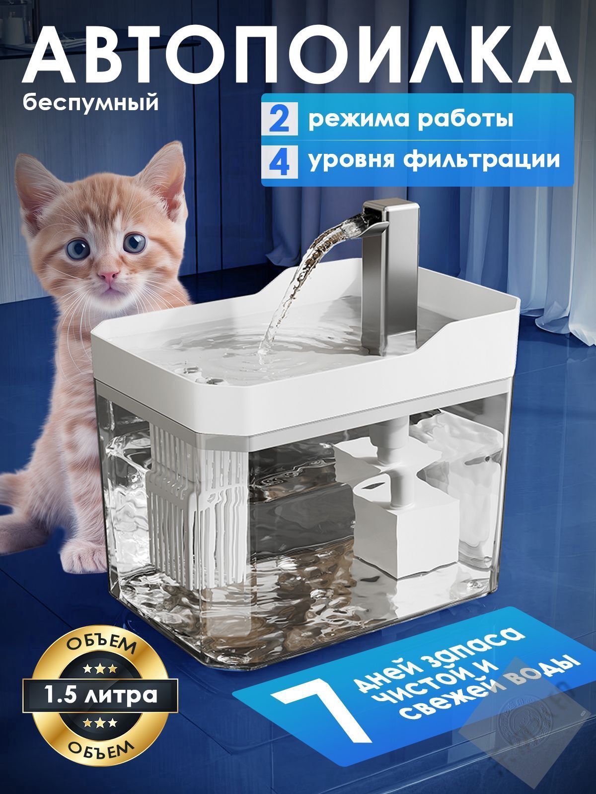 Поилка - фонтан для кошек и собак автоматическая,1,5 л