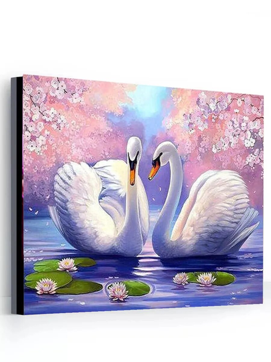 Картина по номерам "Любовь лебедей", на холсте на подрамнике, 40 x 50 см