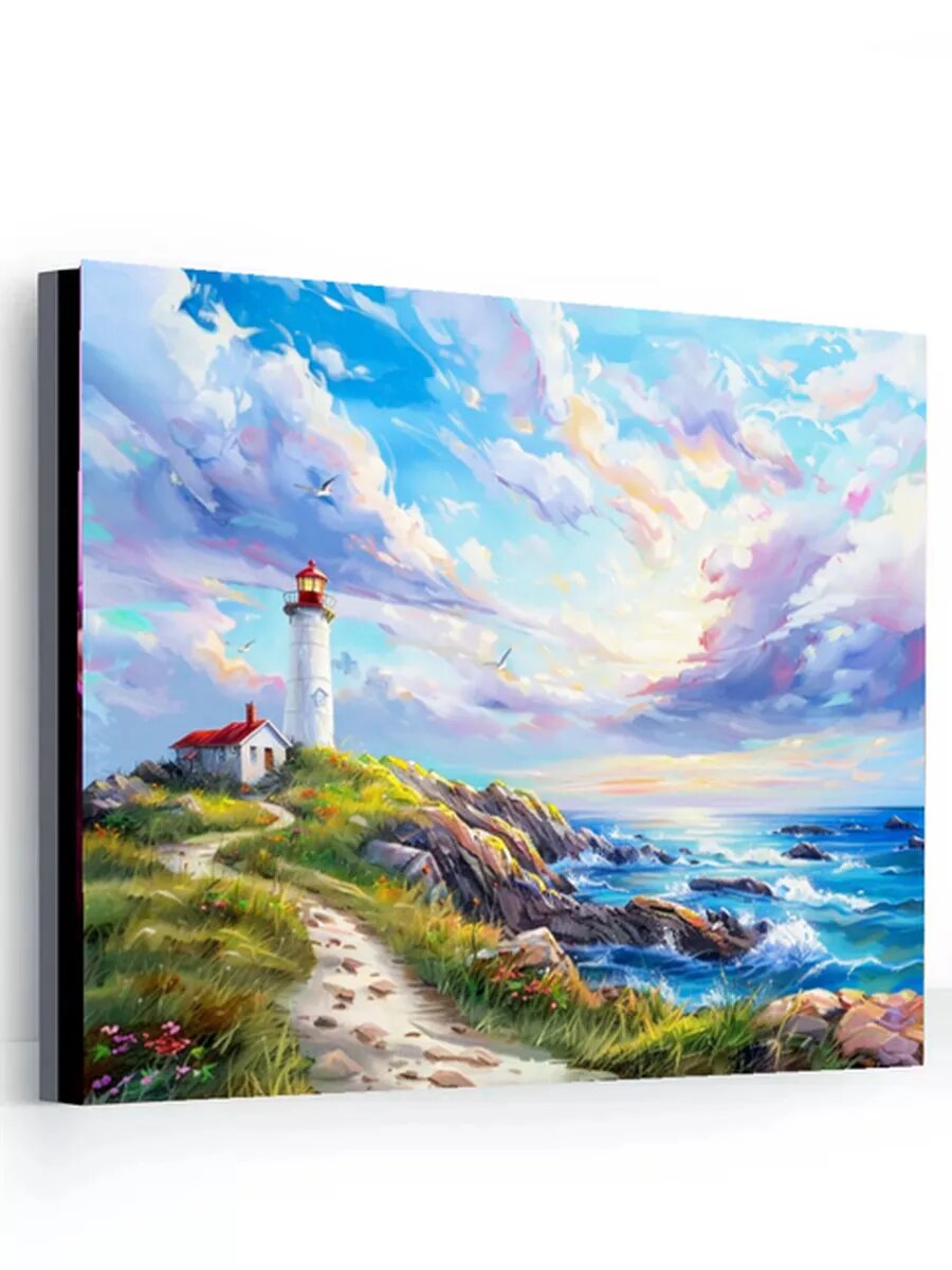 Картина по номерам "Маяк на море", на холсте на подрамнике, 40 x 50 см