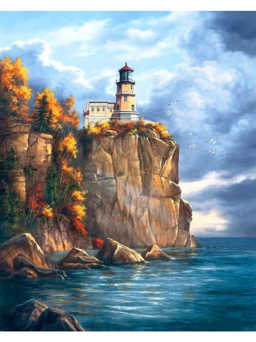 Картина по номерам "Маяк на скале", на холсте на подрамнике, 40 x 50 см