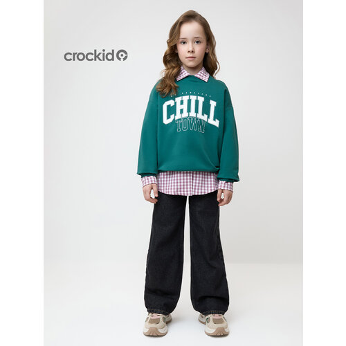 фото Джинсы crockid джинсы с высокой посадкой для девочки, хлопок, размер 104/56/51, черный