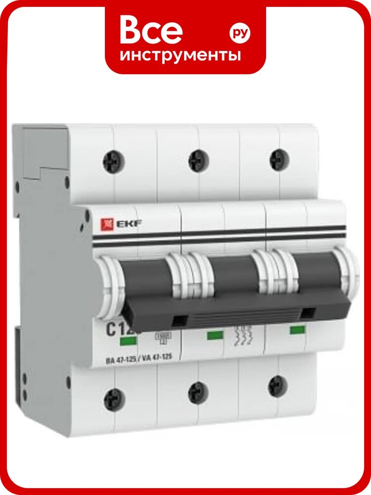 Автоматический выключатель EKF 3P 100А C 15кА ВА 47-125 PROxima mcb47125-3-100C