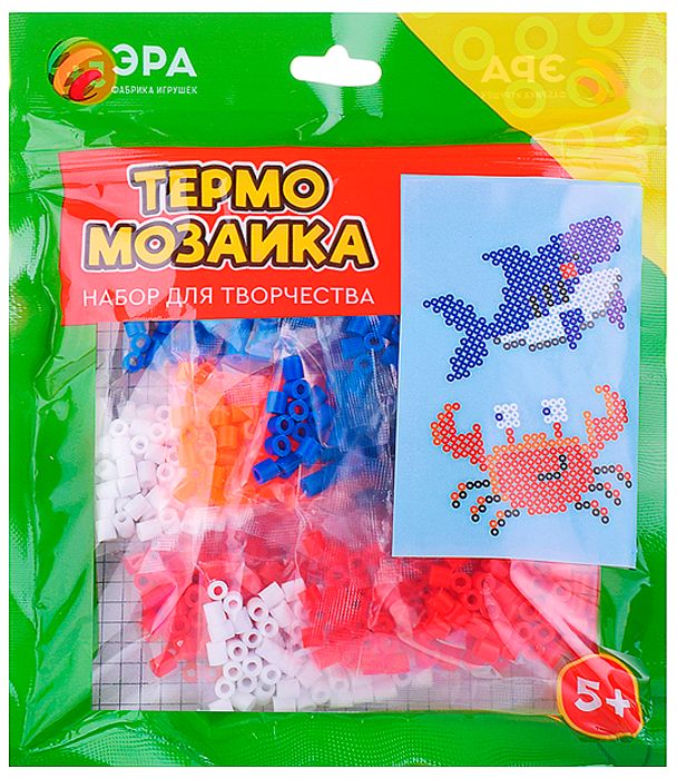Термомозаика "Акула и краб", набор для детского творчества, развивающая игра для детей, комплект с картинкой + термобусины