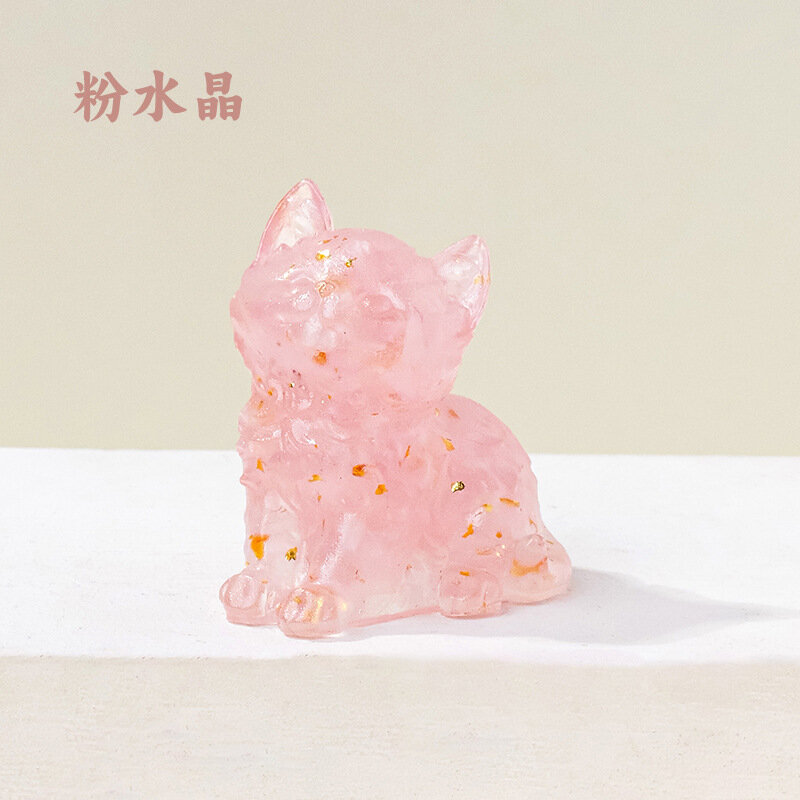 Розовый кристалл резиновая стоячая кошка - натуральный камень для стола, декор для дома и офиса, милый аксессуар