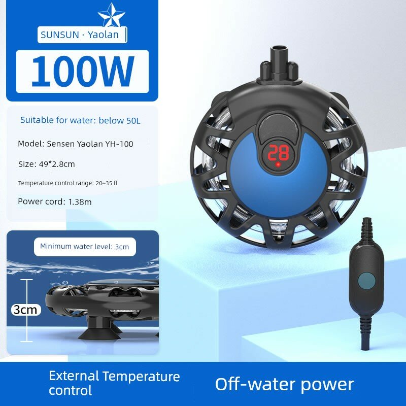 100W Мини-нагреватель для аквариума с автоматическим регулированием температуры, безопасность при низком уровне воды,