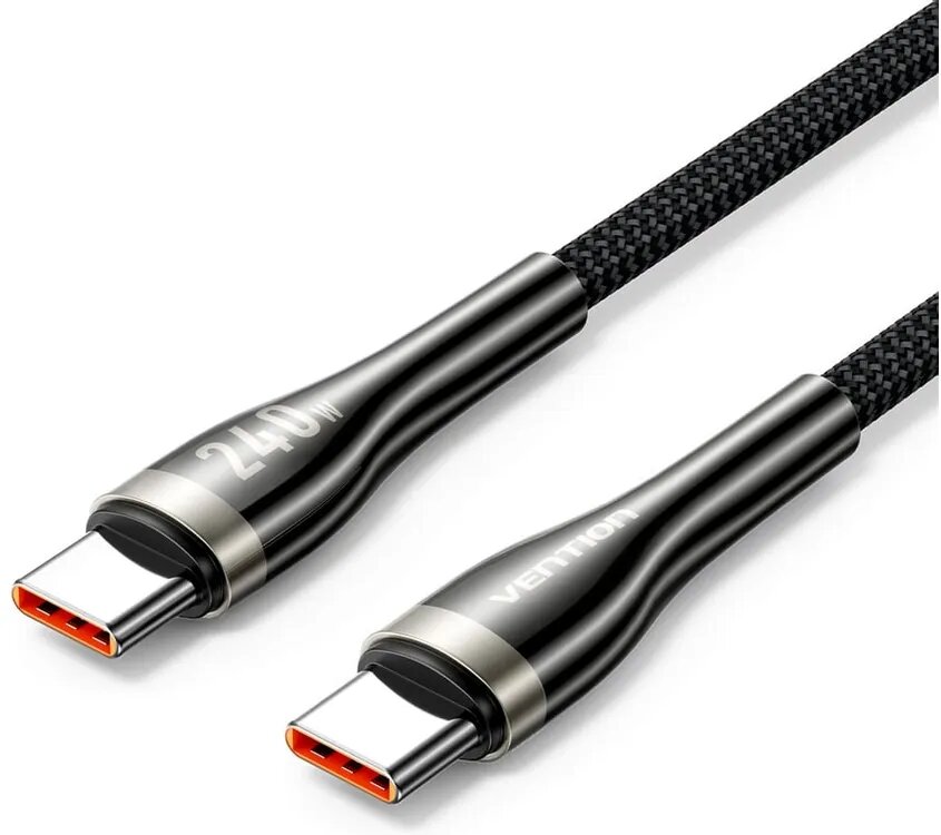 Кабель VENTION CTYBAV, USB Type-C (m) - USB Type-C (m), 1.2м, 5A, черный