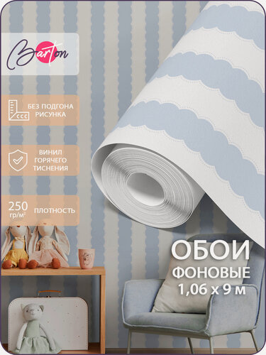 Изображение товара Обои флизелиновые 1,06х9м виниловые компаньоны в полоску Голубые Bartonwall B0910_08